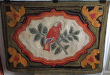 Parrot Hooked Rug with Hearts. SOLD