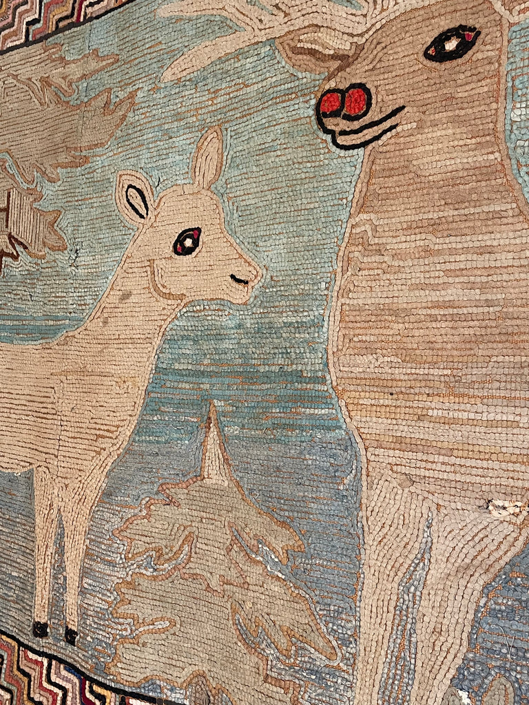 Doe Pattern Rug Deer and Doe Hooked Rug. SOLD – Carol Telfer Antiques