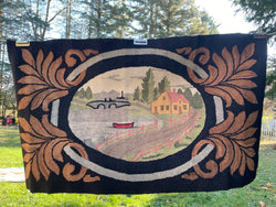 Scenic Cottage and Pond Hooked Rug