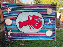 Lobster Center Motif Hooked Rug