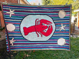 Lobster Center Motif Hooked Rug