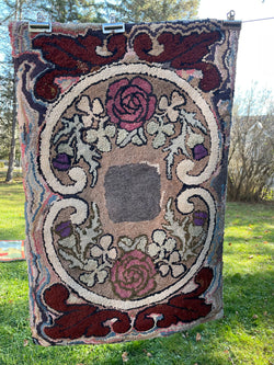 19th Century Rose Floral Hooked Rug