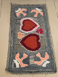 Hearts and Birds Whimsical Hooked Rug