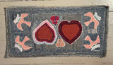 Hearts and Birds Whimsical Hooked Rug