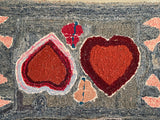 Hearts and Birds Whimsical Hooked Rug