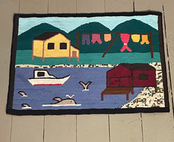 Scenic Harbour Scene -- Hooked Rug