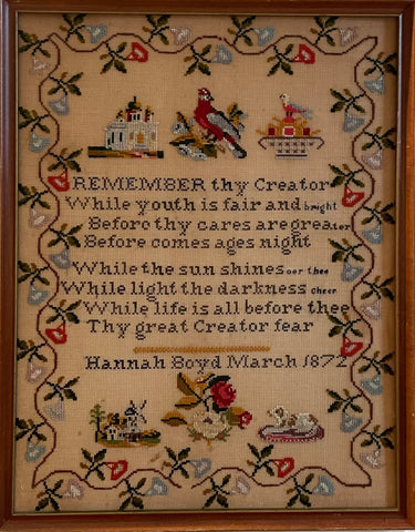 Sampler made by Hannah Jane Boyd - 1872