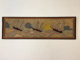Grenfell Hooked Rug of sailing ships at sea  SOLD