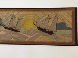 Grenfell Hooked Rug of sailing ships at sea  SOLD